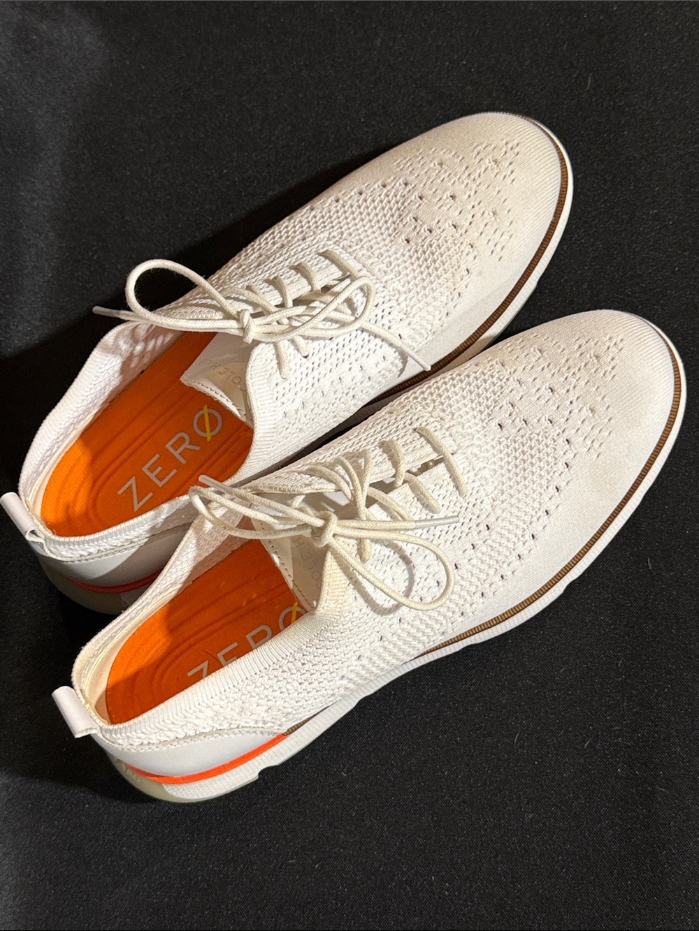 Cole Haan Women's Knit Lace-Up Dress Sneakers in White with Orange Insole